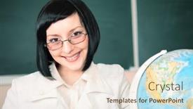  Presentation with teacher - Presentation theme having young-teacher-woman-on-green background and a  colored foreground