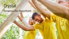  Presentation with effort - Slide set having young team bracing themselves background and a  colored foreground