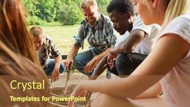  Presentation with teambuilding - Slides enhanced with young-team-is-sitting background and a tawny brown colored foreground