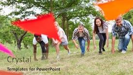  Presentation with summer event - Slide set consisting of young-team-makes-a-race background and a mint green colored foreground