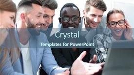  Presentation with team working together - PPT theme enhanced with young-team-of-attractive-businesspeople background and a ocean colored foreground