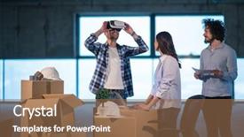  Presentation with virtual team - Amazing PPT theme having young team of business people backdrop and a tawny brown colored foreground