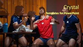  Presentation with locker room - Presentation theme having young-team-of-football-players background and a tawny brown colored foreground