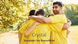  Presentation with building community - Slides enhanced with young-team-stands background and a yellow colored foreground