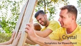  Presentation with trains - Colorful theme enhanced with young team trains confrontation backdrop and a coral colored foreground
