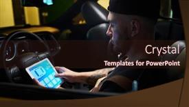  Presentation with mechanic tablet - Presentation theme featuring young-technician-or-mechanic background and a  colored foreground