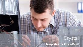  Presentation with computer workshop - Presentation consisting of young-technician-repairing-computer background and a gray colored foreground