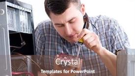  Presentation with computer workshop - Slide deck with young-technician-repairing-computer background and a violet colored foreground