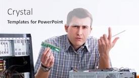  Presentation with computer workshop - Slide set enhanced with young-technician-repairing-computer background and a sky blue colored foreground