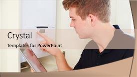  Presentation with boiler - Presentation theme having young technician servicing a boiler background and a lemonade colored foreground