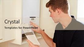 Presentation with consulting - PPT theme consisting of young technician servicing a boiler background and a lemonade colored foreground