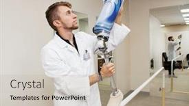  Presentation with advanced - Colorful PPT theme enhanced with young-technician-with-advanced-prosthetic backdrop and a soft green colored foreground