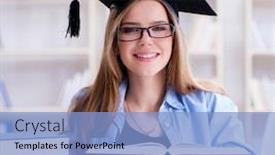  Presentation with teenage - Slide set consisting of young teenage female student preparing for exams at home background and a light blue colored foreground