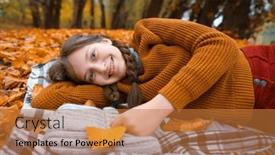  Presentation with forest beautiful spring nature - PPT layouts with young-teenage-girl-is-lying and a gold colored foreground