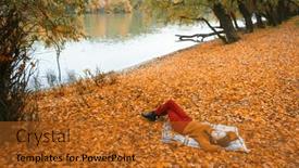  Presentation with multicolored autumn leaves orange yellow red - Presentation theme featuring young-teenage-girl-is-lying and a red colored foreground
