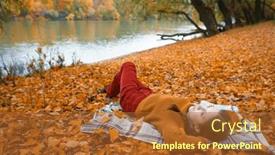  Presentation with forest beautiful spring nature - Presentation theme with young-teenage-girl-is-lying and a red colored foreground