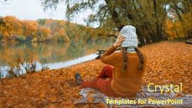  Presentation with teenage girl - Presentation theme having young-teenage-girl-is-sitting and a tawny brown colored foreground