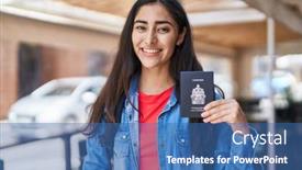  Presentation with canada - PPT theme consisting of young-teenager-girl-holding-canada background and a ocean colored foreground