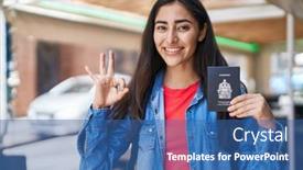  Presentation with happy young student girl holding - Presentation theme featuring young-teenager-girl-holding-canada background and a ocean colored foreground