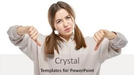 Presentation with hands down - Presentation theme with young-teenager-girl-showing-dislike background and a soft green colored foreground