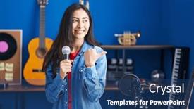  Presentation with african american teenager girl - Presentation theme with young-teenager-girl-singing-song background and a ocean colored foreground