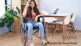  Presentation with living room - Presentation theme with young-teenager-girl-sitting background and a coral colored foreground