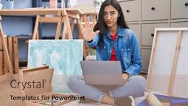  Presentation with defense - PPT theme with young-teenager-girl-sitting background and a  colored foreground