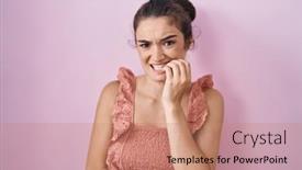  Presentation with pink nails - Theme having young-teenager-girl-standing-over background and a coral colored foreground