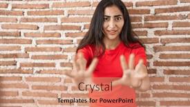  Presentation with panic - PPT layouts consisting of young-teenager-girl-standing-over background and a coral colored foreground