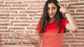  Presentation with think - Presentation design featuring young-teenager-girl-standing-over background and a coral colored foreground