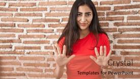  Presentation with forbidden - Slide set enhanced with young-teenager-girl-standing-over background and a coral colored foreground