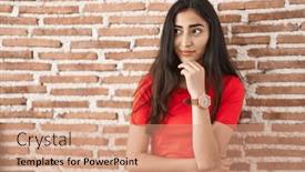  Presentation with bricks - PPT layouts featuring young-teenager-girl-standing-over background and a coral colored foreground