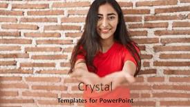  Presentation with bricks - Slide deck featuring young-teenager-girl-standing-over background and a  colored foreground