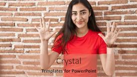  Presentation with bricks - PPT theme with young-teenager-girl-standing-over background and a coral colored foreground