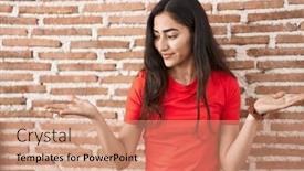  Presentation with comparison - Presentation design enhanced with young-teenager-girl-standing-over background and a coral colored foreground