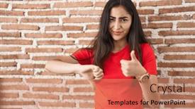  Presentation with conflict - Presentation having young-teenager-girl-standing-over background and a coral colored foreground