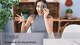  Presentation with computer - PPT theme having young-teenager-girl-using-computer background and a  colored foreground