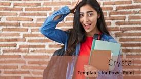  Presentation with student - Slides enhanced with young-teenager-girl-wearing-student background and a coral colored foreground