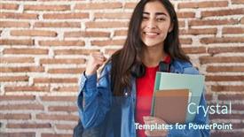  Presentation with student - PPT theme featuring young-teenager-girl-wearing-student background and a ocean colored foreground