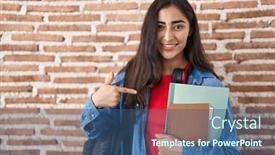  Presentation with happy young student girl holding - 