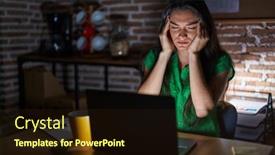  Presentation with migraine - Slide set having young-teenager-girl-working background and a wine colored foreground