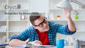  Presentation with desk - Cool new presentation theme with young-teenager-preparing-for-exams backdrop and a sky blue colored foreground