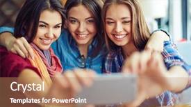  Presentation with friendly - Slide set featuring young teenagers - friendly girls making selfie background and a coral colored foreground