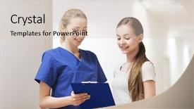  Presentation with nurse care - Audience pleasing presentation design consisting of young teenagers - people medicine and health care backdrop and a  colored foreground