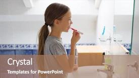  Presentation with teen girl - Colorful slide set enhanced with young teenagers - pre teen girl brushes her backdrop and a coral colored foreground