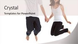  Presentation with teenagers - Colorful theme enhanced with young teenagers jumping in the air while holding hands isolated over white backdrop and a lemonade colored foreground