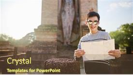  Presentation with thai - Slides enhanced with young-thai-male-tourist background and a tawny brown colored foreground