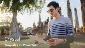  Presentation with thai - Theme with young-thai-male-tourist background and a gray colored foreground