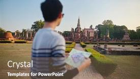  Presentation with thai - Slide set featuring young-thai-male-tourist background and a coral colored foreground