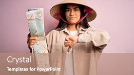  Presentation with asian map - Audience pleasing PPT layouts consisting of young-thai-tourist-woman backdrop and a coral colored foreground